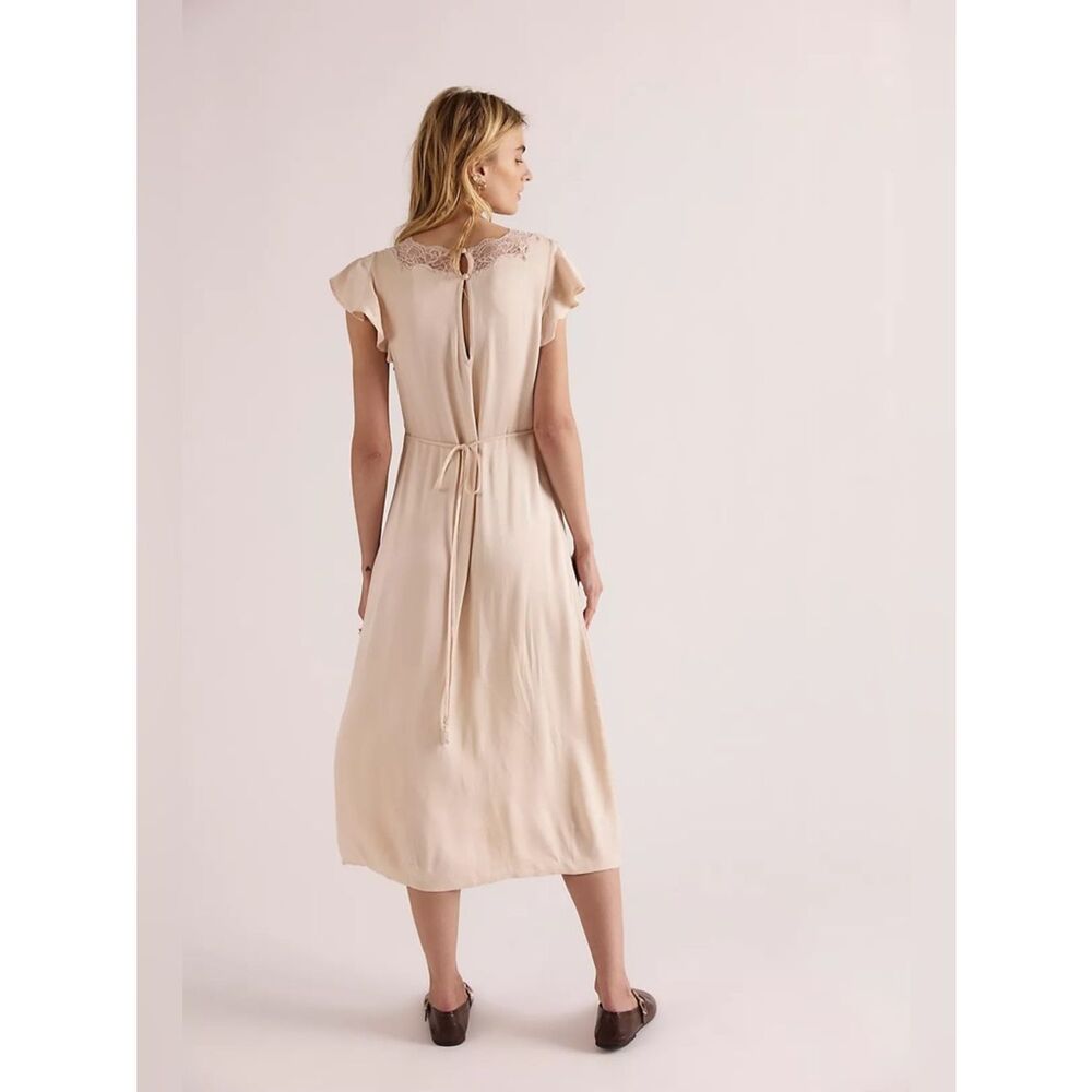 Free People Tied With Joy Midi Dress Neutral Lace-Trim Camisole size XL - Picture 2 of 11